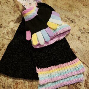 Girls RAINBOW Knit cap, gloves, scarf set.